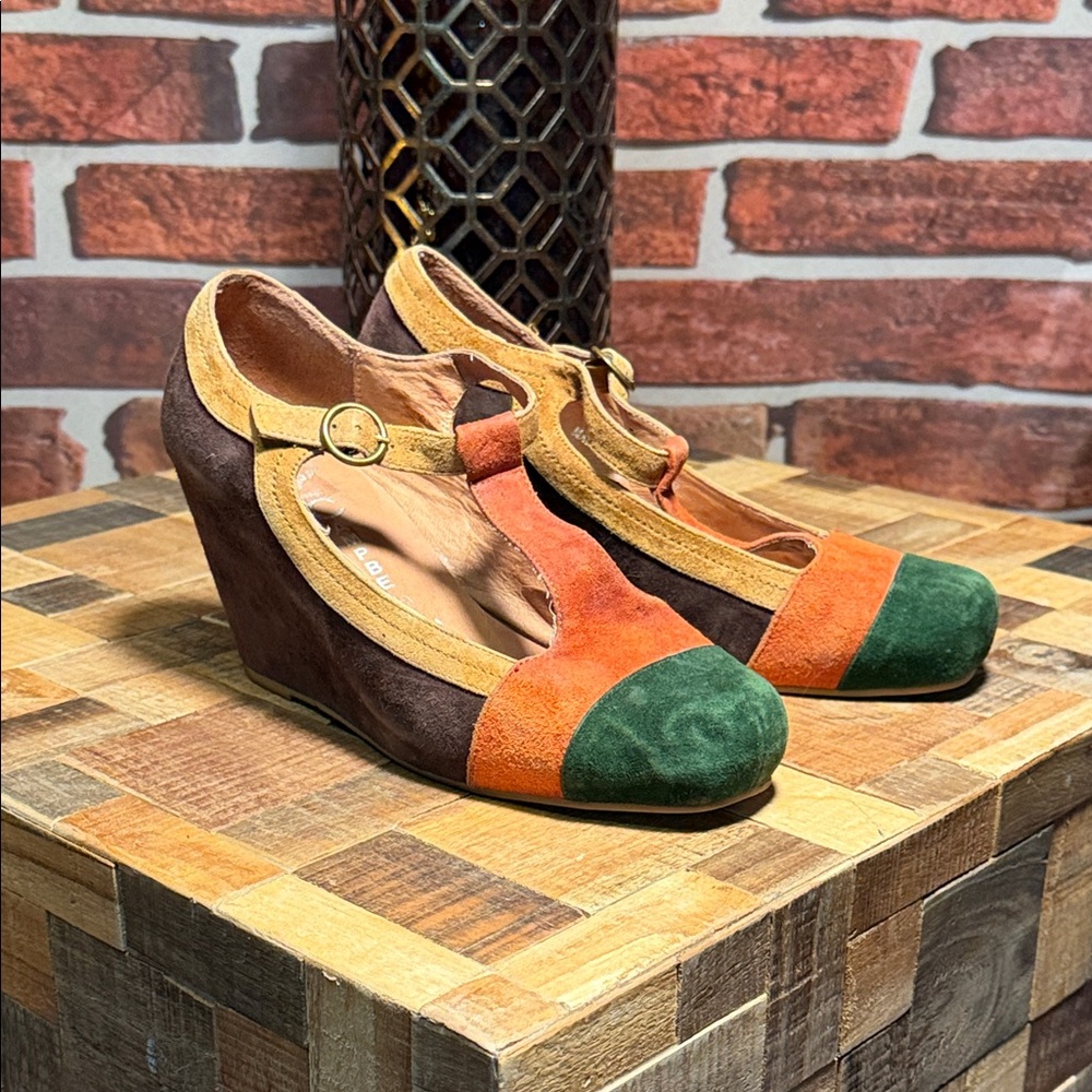 👡 Jeffrey Campbell Vintage Suede Colorblock Mary Jane’s Wedges — Multi — Sz 9L